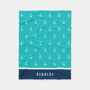 Custom Colours Add Name Nautical Anchor Fleece Blanket