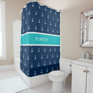Custom Colours Add Name Nautical Anchor Shower Curtain