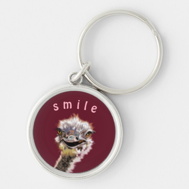 Custom Colours and Text Happy Ostrich  Fun Paintin Key Ring (Front)