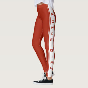 Custom Colours and Text Leggings Power Girl - Red