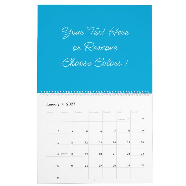 Custom Colours and Text Name Your Calendar (Jan 2027)