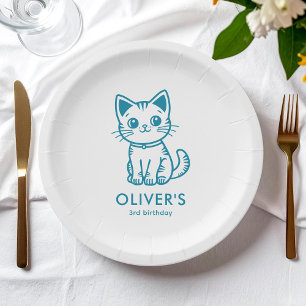 Custom colours blue kitten paper plate
