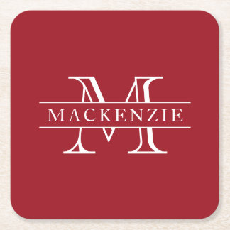 Custom Colours Border Bar Family Name Monogram Square Paper Coaster