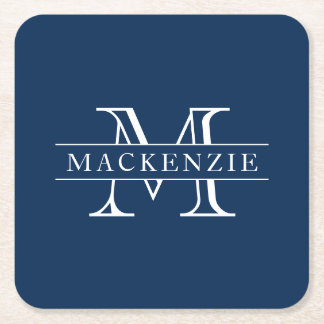 Custom Colours Border Bar Family Name Monogram Square Paper Coaster