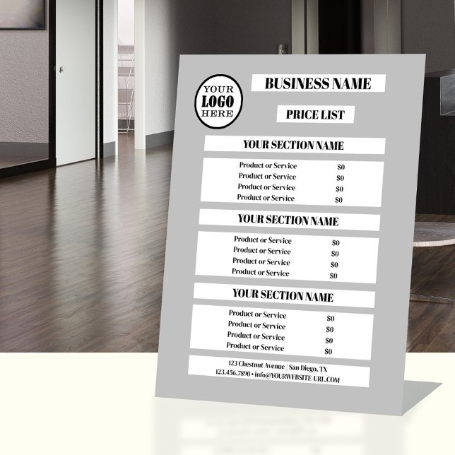 Custom Colours Business Logo Price List Pedestal Sign (Professional business tabletop sign price list template - simple - logo )