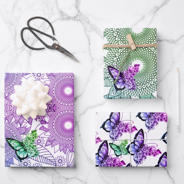 Custom Colours Butterfly Mandala  Wrapping Paper Sheet (Front)