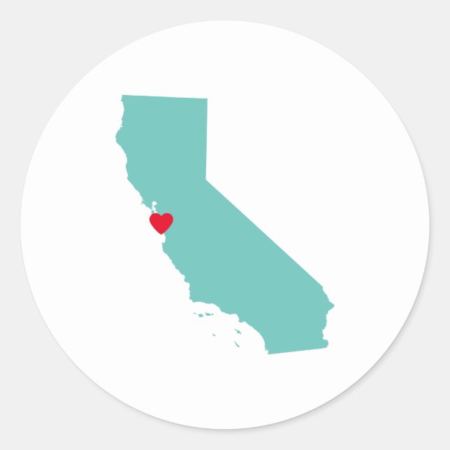 Custom Colours California Map Shape and Heart Classic Round Sticker (Front)