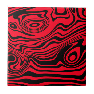 Custom Colours Ceramic Tile Black Red Wavy