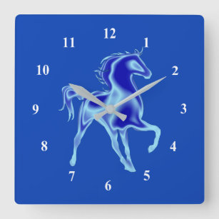 Custom Colours Clock with Blue Horse Painting Art