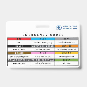 Custom Colours Healthcare Emergency Codes Referenc ID Badge
