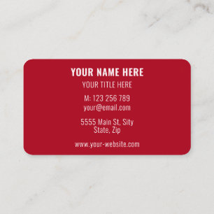 Custom Colours Modern Simple Personalised Red Business Card