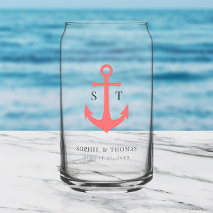 Custom Colours Monogram Anchor Wedding Can Glass