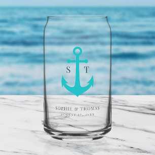 Custom Colours Monogram Anchor Wedding  Can Glass