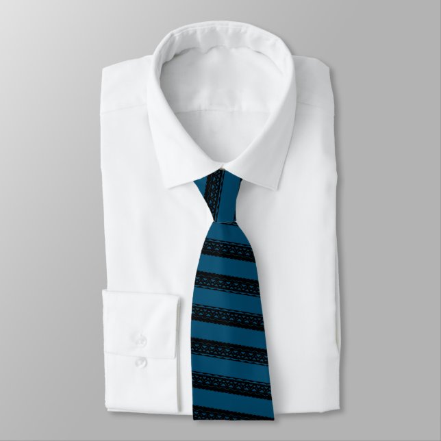 Custom Colours Neck Tie - Black Blue Striped (Tied)