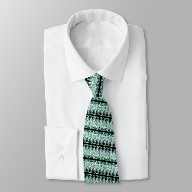 Custom Colours Neck Tie - Blue Green with Black (Tied)