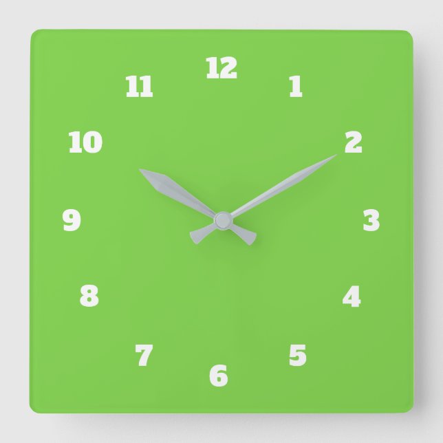 Custom Colours Numbers Font Personalised Greenery Square Wall Clock (Front)