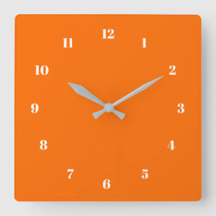 Custom Colours Numbers Font Personalised Orange Square Wall Clock