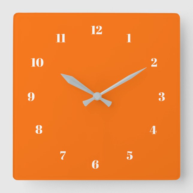 Custom Colours Numbers Font Personalised Orange Square Wall Clock (Front)