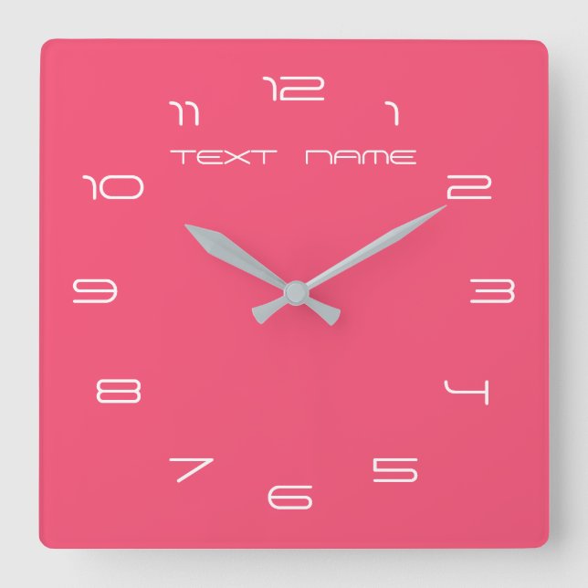Custom Colours Numbers Font Personalised Text Pink Square Wall Clock (Front)