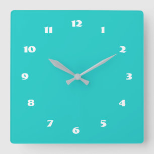 Custom Colours Numbers Font Personalised Turquoise Square Wall Clock