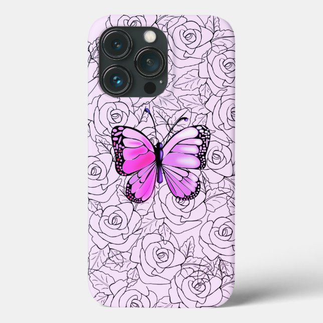 Custom Colours - Pink Purple Butterfly and Roses Case-Mate iPhone Case (Back)