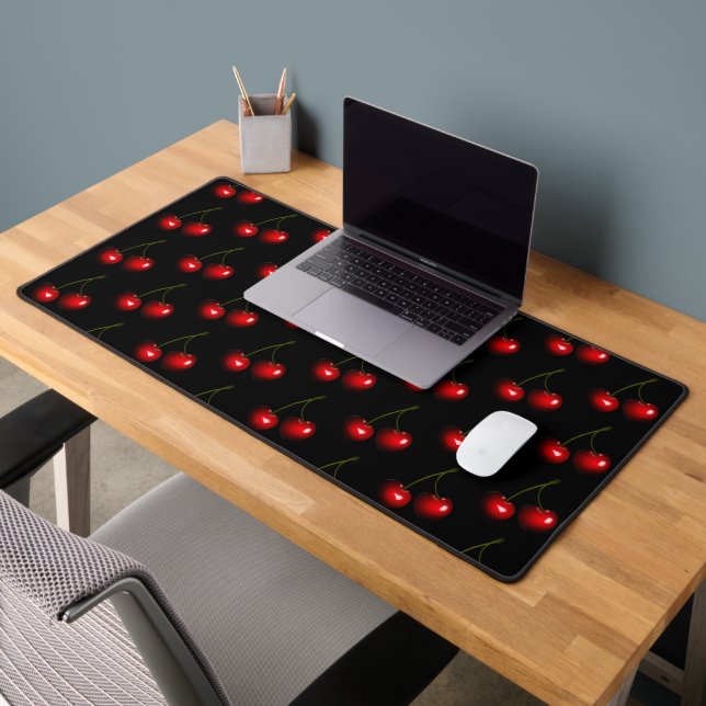 Custom Colours Red Cherry Black Desk Mat (Office 2)