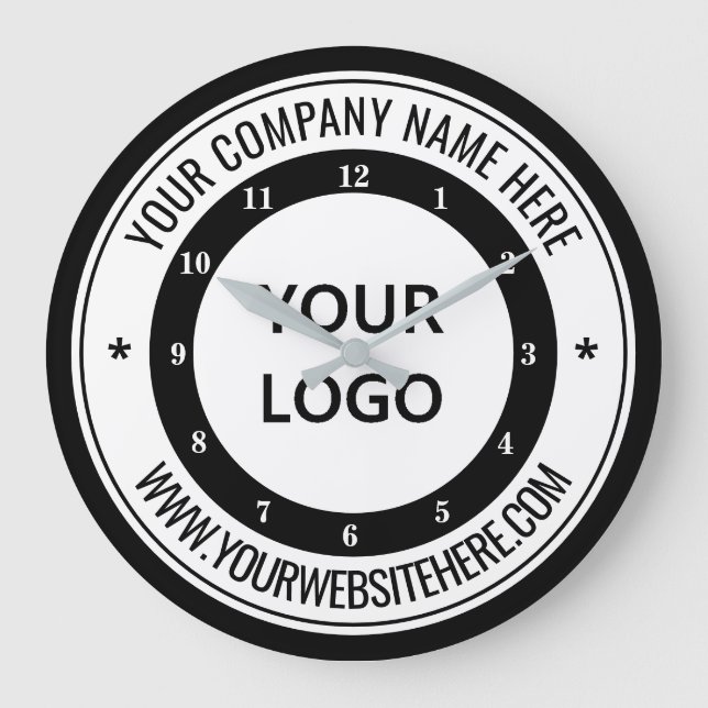 Custom Colours Your Logo Name Website - Black Whit Large Clock (Front)