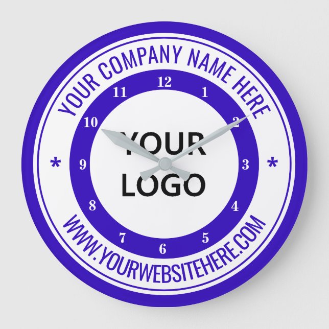 Custom Colours Your Logo Name Website - Modern Blu Large Clock (Front)