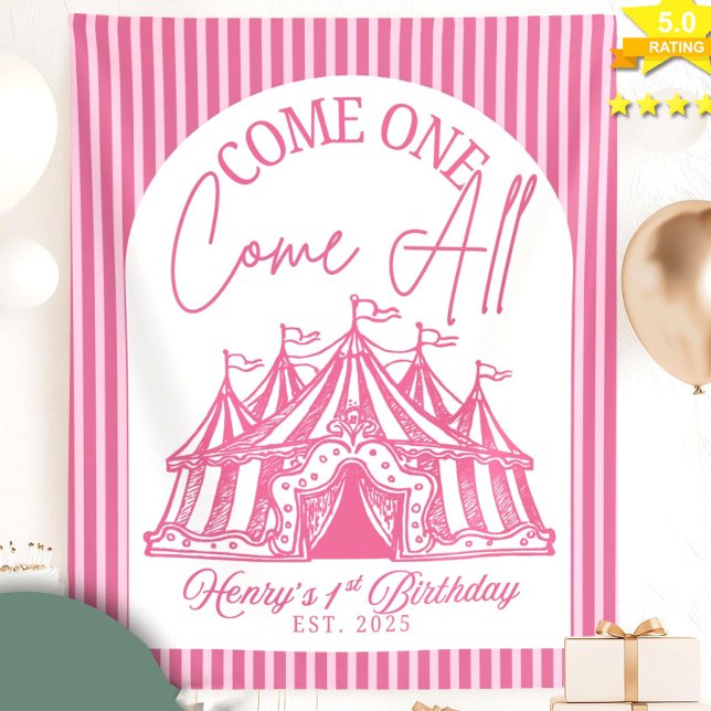 Custom Come ONE Come All Banner for Circus 1st Bir Tapestry (Creator Uploaded)
