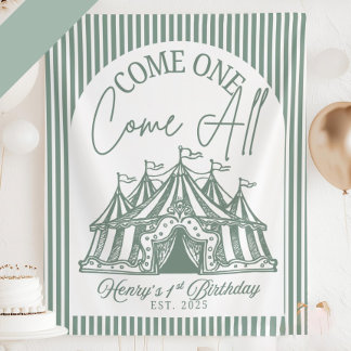 Custom Come ONE Come All Banner for Circus 1st Bir Tapestry