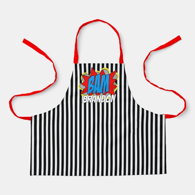 Custom Comic Book Pop Art Stripes Pattern Apron (Front)