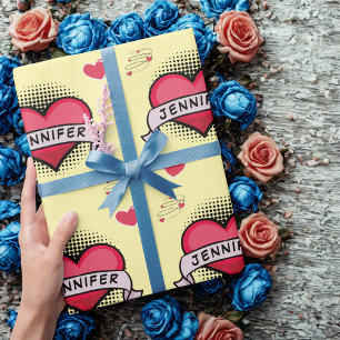 Custom comic book style yellow heart gifts  wrapping paper