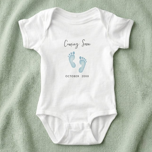 Custom Coming Soon Baby Bodysuit, Blue Footprints  Bodysuit (Creator Uploaded)