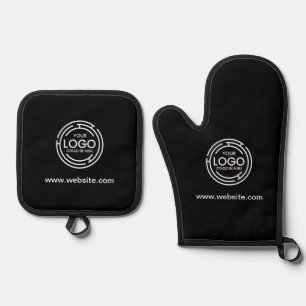 Custom Company Branded Business Logo black Oven Mitt & Pot Holder Set