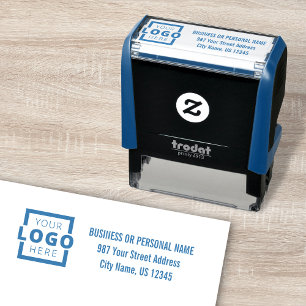 Custom Company Business Logo Address Blue Self-inking Stamp