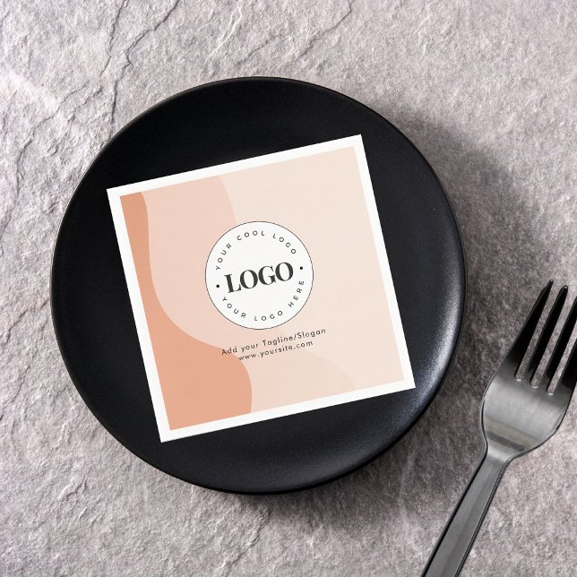 Custom Company Business Logo Peach Boho Waves Napkin (Creator Uploaded)