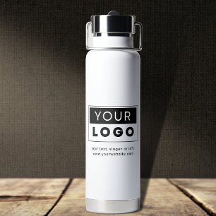 Custom Company Business Logo Simple Text & Website Water Bottle