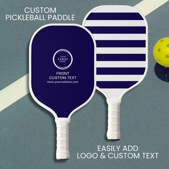 Custom Company Business Logo Text Blue Stripe Pickleball Paddle (Creator Uploaded)