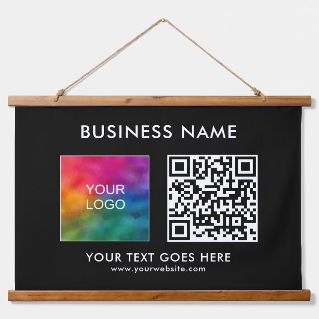 Custom Company Business QR Code Logo Text Hanging Tapestry (Front)
