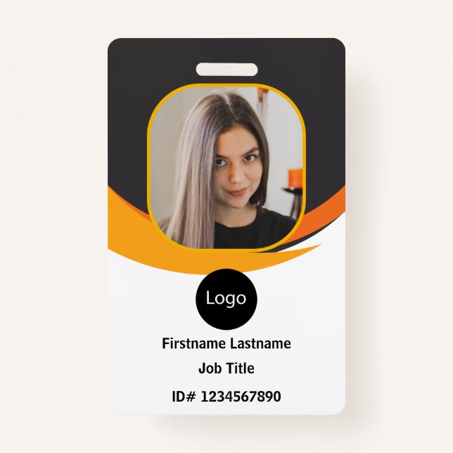 custom company employee id, Photo Logo Bar Code ID Badge (Front)