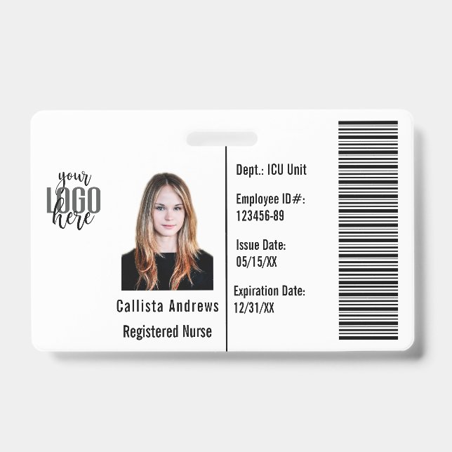 Custom Company Employee Photo Name Barcode Logo ID Badge (Front)