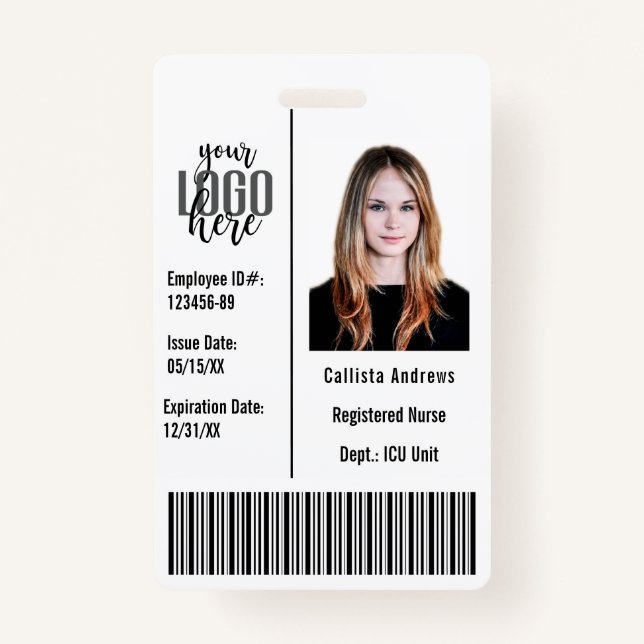 Custom Company Employee Photo Name Barcode Logo ID ID Badge (Front)