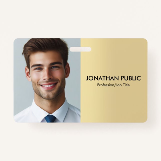 Custom Company Employee Photo Template Faux Gold ID Badge (Front)