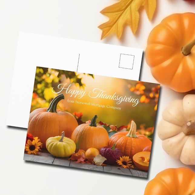 Custom Company Happy Thanksgiving Fall Pumpkin Holiday Postcard (Creator Uploaded)