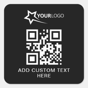 Custom Company Logo and QR Code Black Square Sticker
