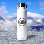 Custom Company Logo And Slogan With Promotional Water Bottle<br><div class="desc">Personalise a water bottle with this simple and minimalist template,  and promote your Company or Business to Increase leads and generate more sales. Add your details,  All text style,  colours,  sizes can be modified to fit your needs. If you need help or matching items,  please contact me</div>