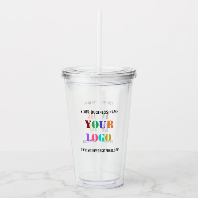 Custom Company Logo and Text Promotional Business Acrylic Tumbler (Front)