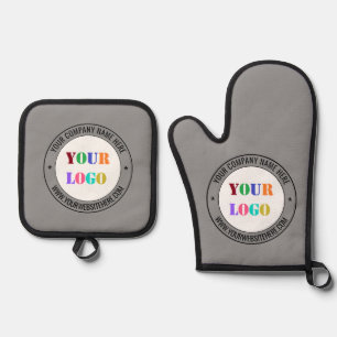 Custom Company Logo and Text Your Business Gift Oven Mitt & Pot Holder Set