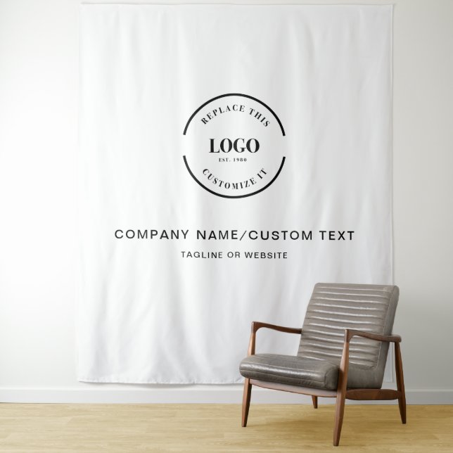 Custom Company Logo Backdrop Custom Text Tapestry (In Situ)