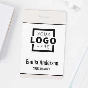 Custom Company Logo Bar Code Employee Photo Beige ID Badge